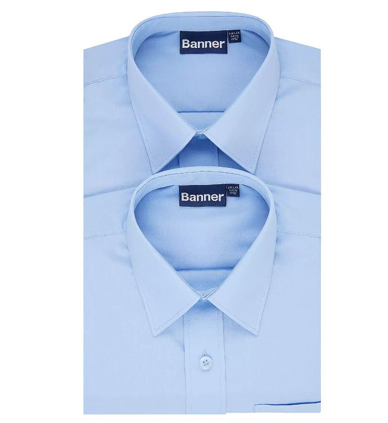 Twin Pack "Banner" Shirts - Long Sleeve - Boys - Blue Sky (Secondary School)